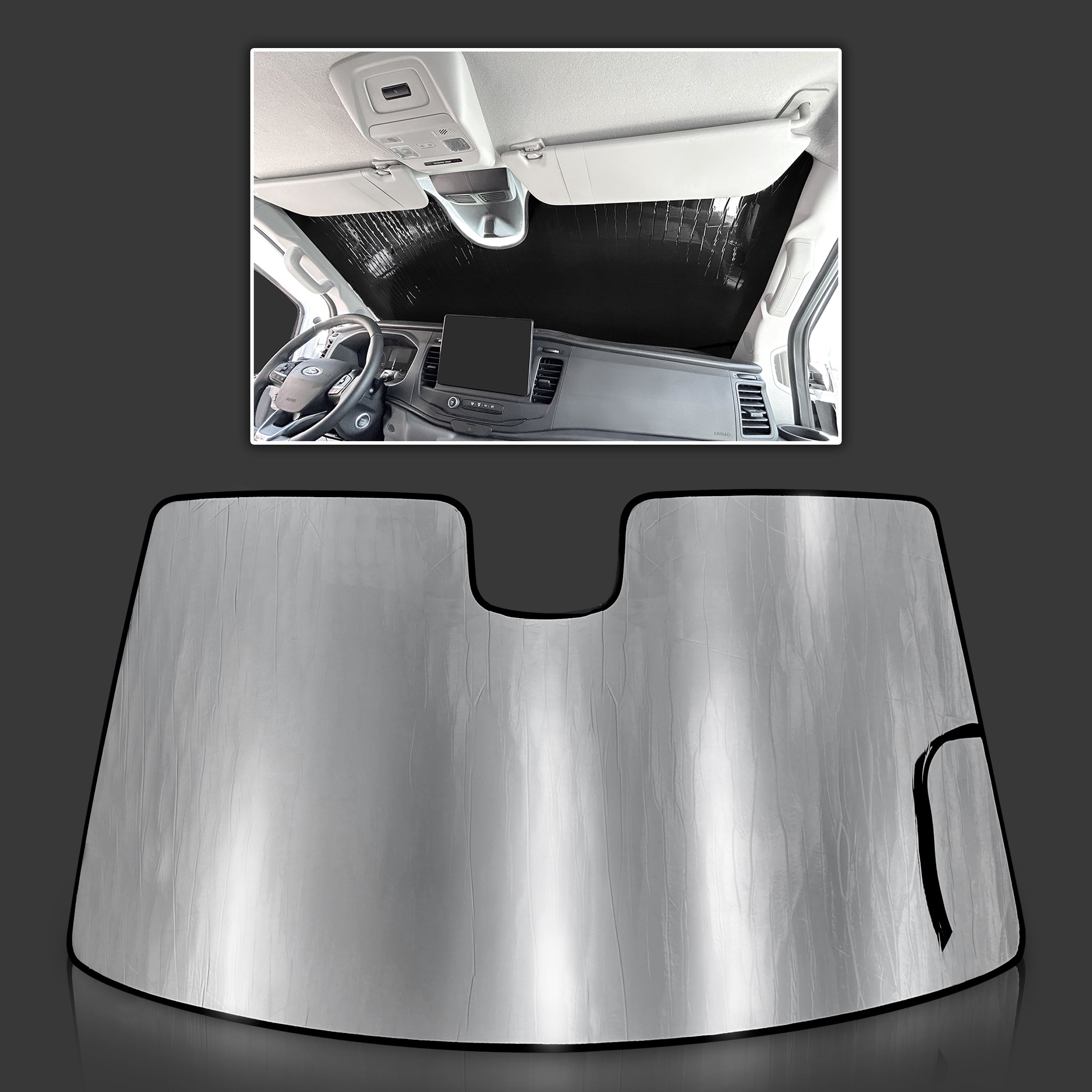 Windshield Sun Shade for 2023-2024 Ford E-Transit EV Van - Low Roof Cargo, Cutaway, Chassis Cab